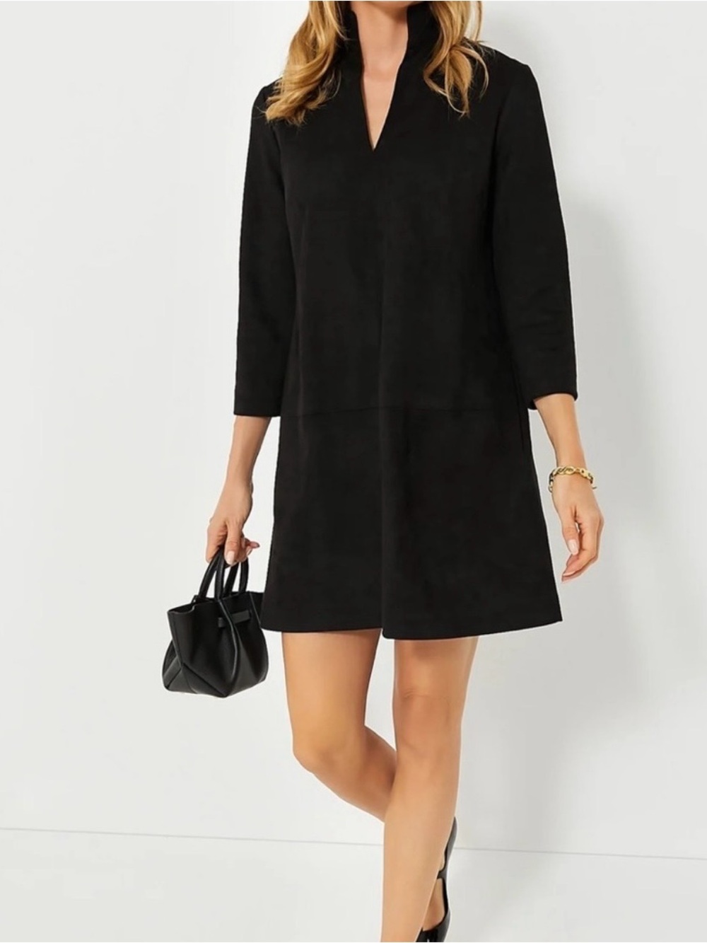Tuckernuck Black Faux Suede Clifton Dress Mock Neck Mini A-line XXL New